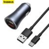 Baseus car charger USB to Type C - 40W Baseus Golden Contactor Pro 40W Dual Quick Car Charger with Fast Charging Cable