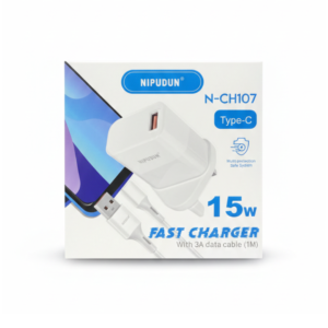 Nidupun 15W Travel Adapter - N-CH107 Nipudun N-CH107 15W Fast Charger with 3A Type-C Data Cable